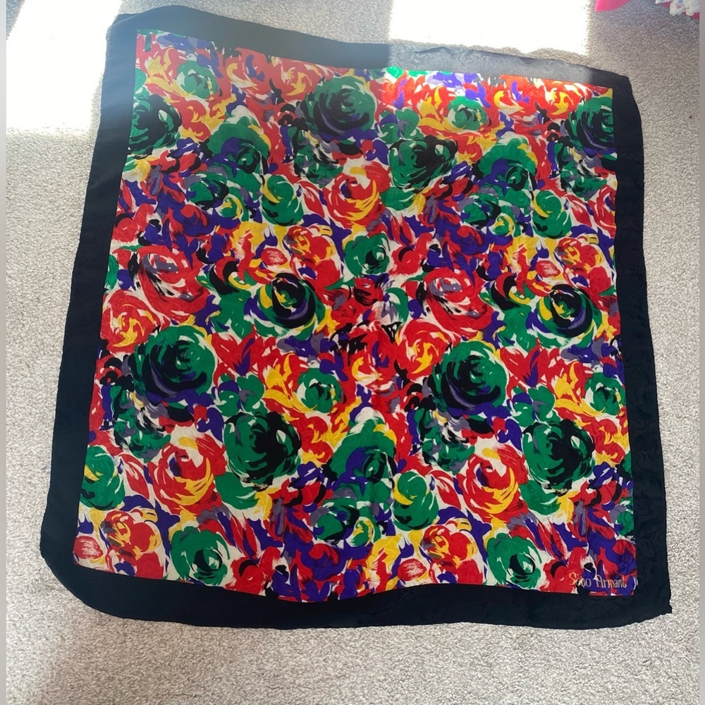 Vintage Colorful Floral Silk Scarf